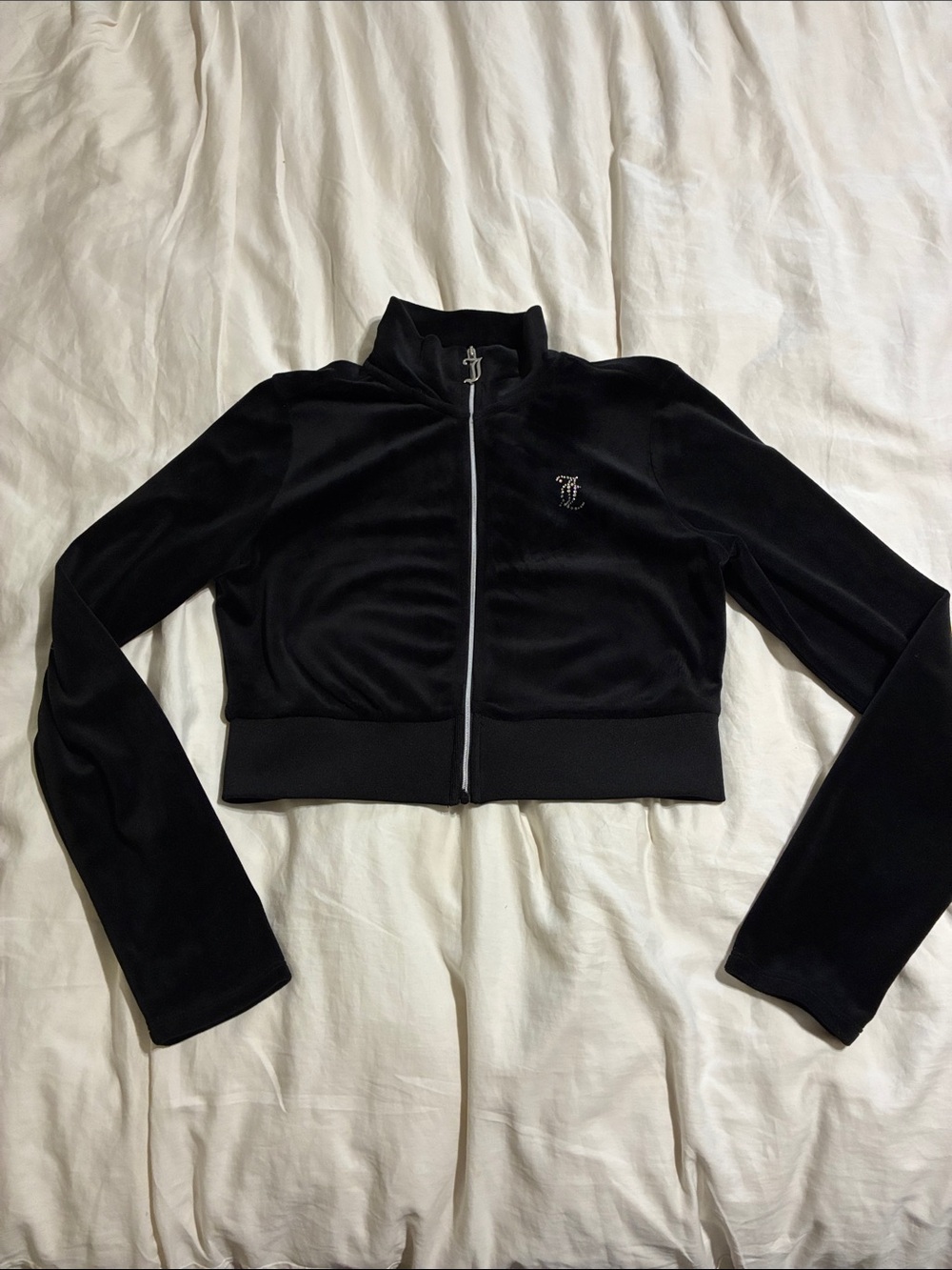 Juicy Couture Black Velvet Cropped Track Jacket